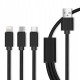 Kabel USB 3w1 micro USB Lightning USB-C nylon 2A